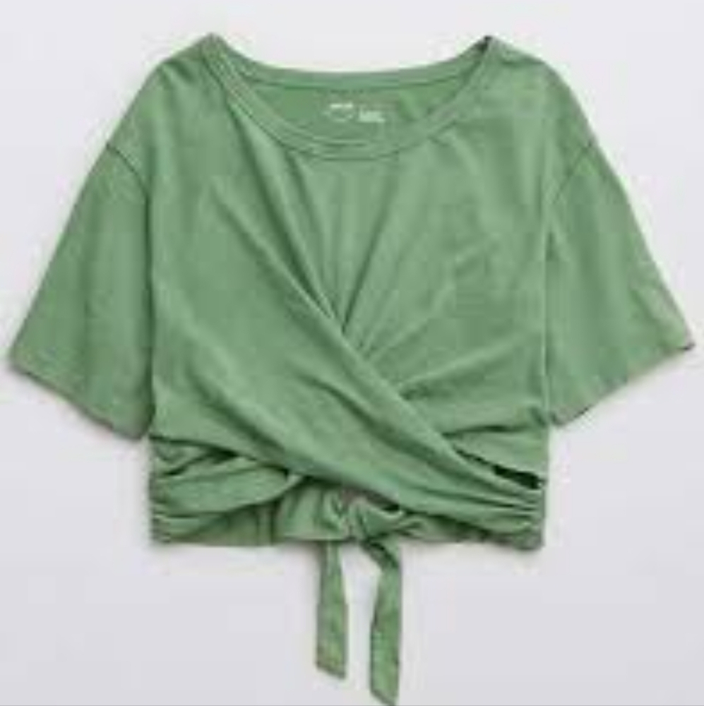🌞2 For 20! Aerie Green Short Sleeve Crop Top with Tie And Keyhole Back